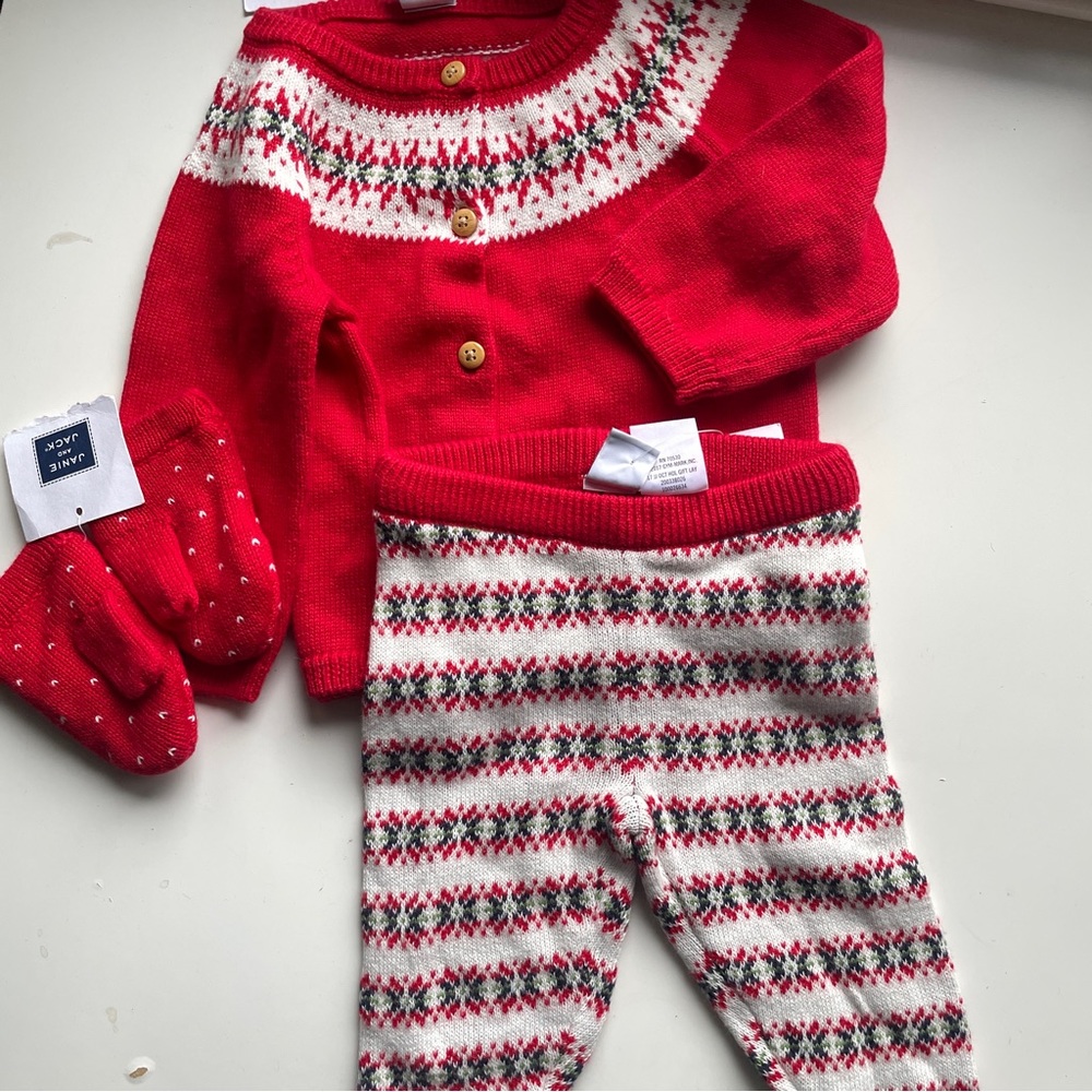 Janie and Jack 2 Piece Christmas Sweater Set with Mittens